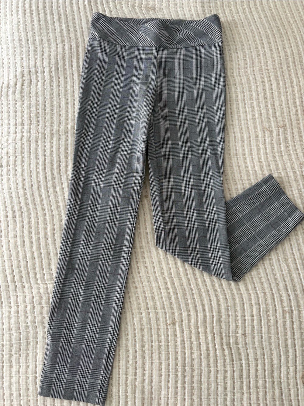 Straight-Leg Plaid Stretch Capri Work Pants